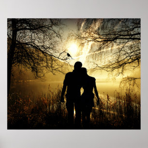 Romantic Älskare Silhouette vid Sunset Poster
