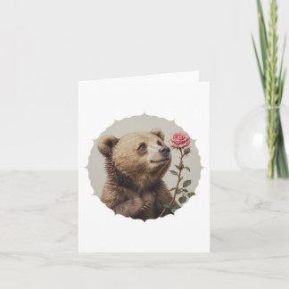 Romantic and inspiring bear with rose kort