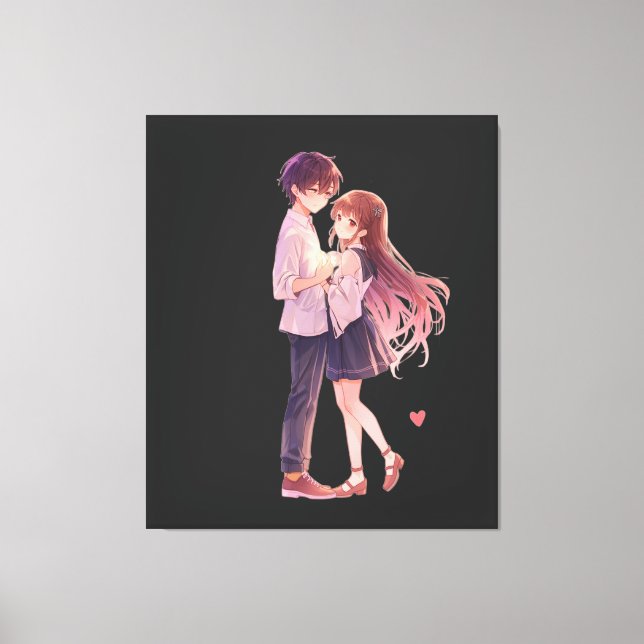 Romantic Anime Couple - Cute Aesthetic Lovers Art  Canvastryck (Framsida)