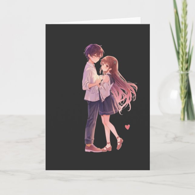 Romantic Anime Couple - Cute Aesthetic Lovers Art  Helgkort (Framsida)