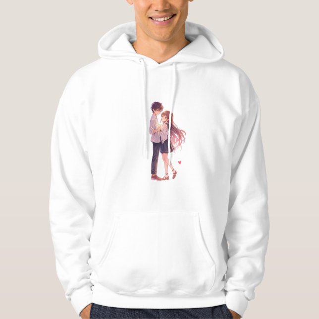 Romantic Anime Couple - Cute Aesthetic Lovers Art  Hoodie (Framsida)