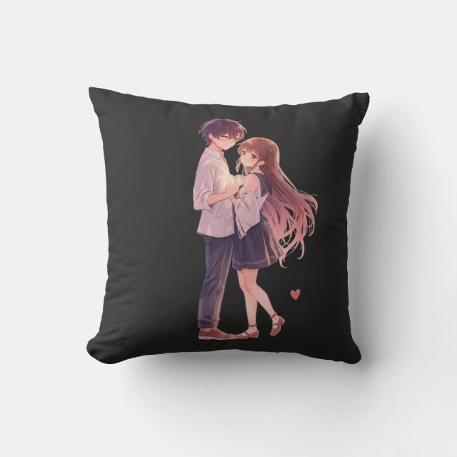Romantic Anime Couple - Cute Aesthetic Lovers Art  Kudde (Framsida)