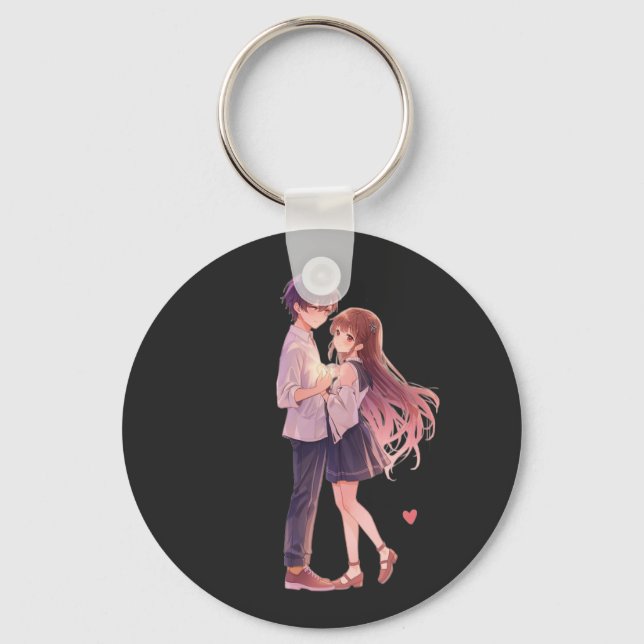 Romantic Anime Couple - Cute Aesthetic Lovers Art  Nyckelring (Framsida)