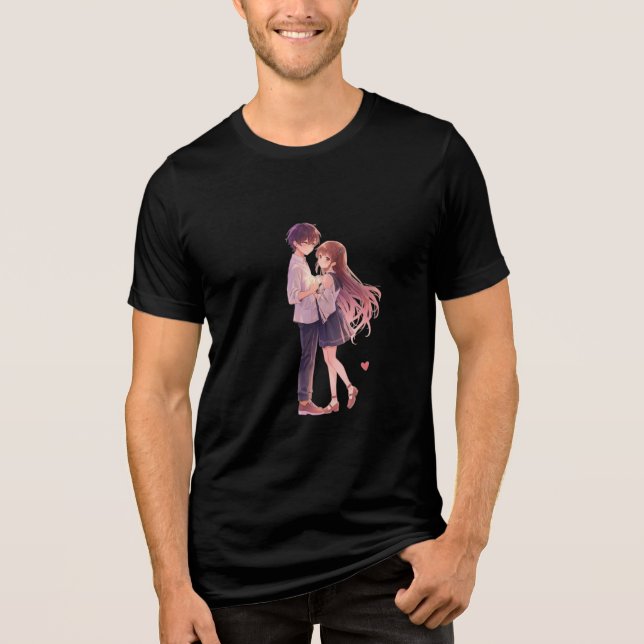 Romantic Anime Couple - Cute Aesthetic Lovers Art  T Shirt (Framsida)