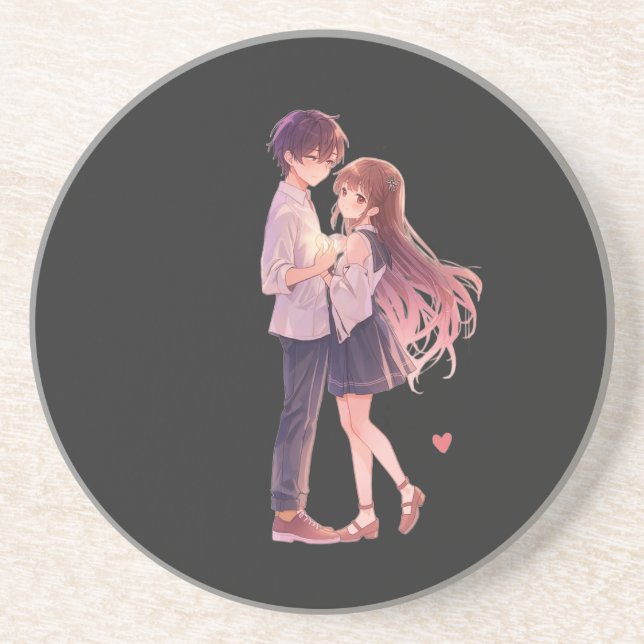 Romantic Anime Couple - Cute Aesthetic Lovers Art  Underlägg (Framsidan)
