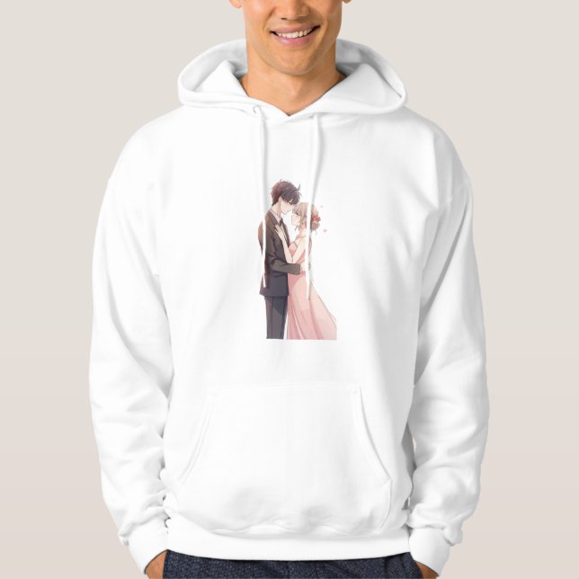 Romantic Anime Couple Embrace T-Shirt Hoodie (Framsida)