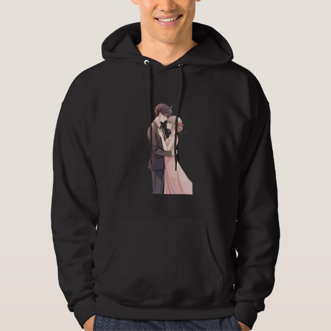 Romantic Anime Couple Embrace T-Shirt Hoodie (Framsida)