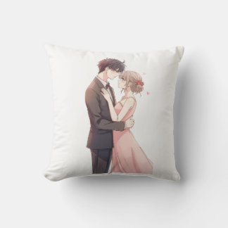 Romantic Anime Couple Embrace T-Shirt Kudde