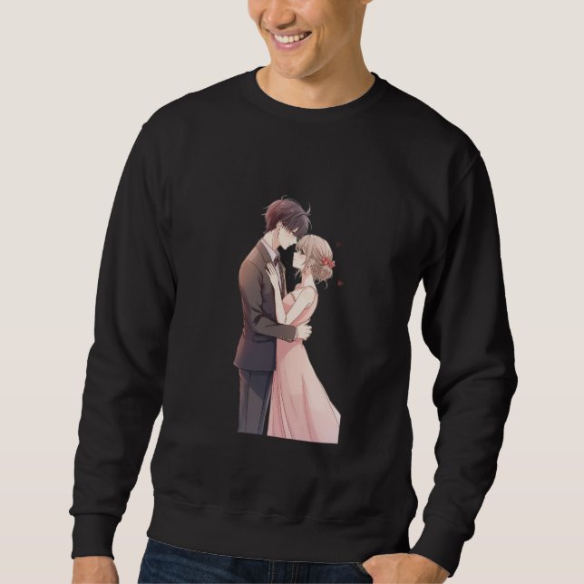 Romantic Anime Couple Embrace T-Shirt Lång Ärmad Tröja (Framsida)
