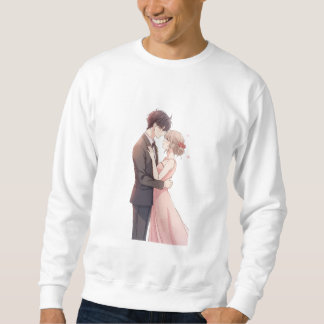 Romantic Anime Couple Embrace T-Shirt Lång Ärmad Tröja