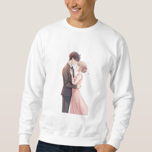 Romantic Anime Couple Embrace T-Shirt Lång Ärmad Tröja (Framsida)