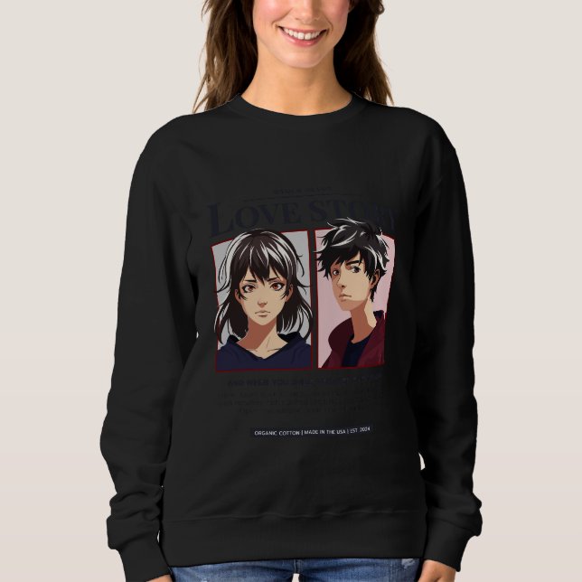 Romantic Anime Couple Love Story White Sweatshirt T Shirt (Framsida)