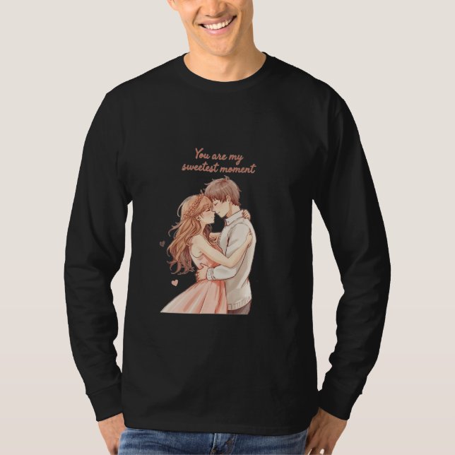 Romantic Anime Couple - Sweet Valentine Moment T Shirt (Framsida)