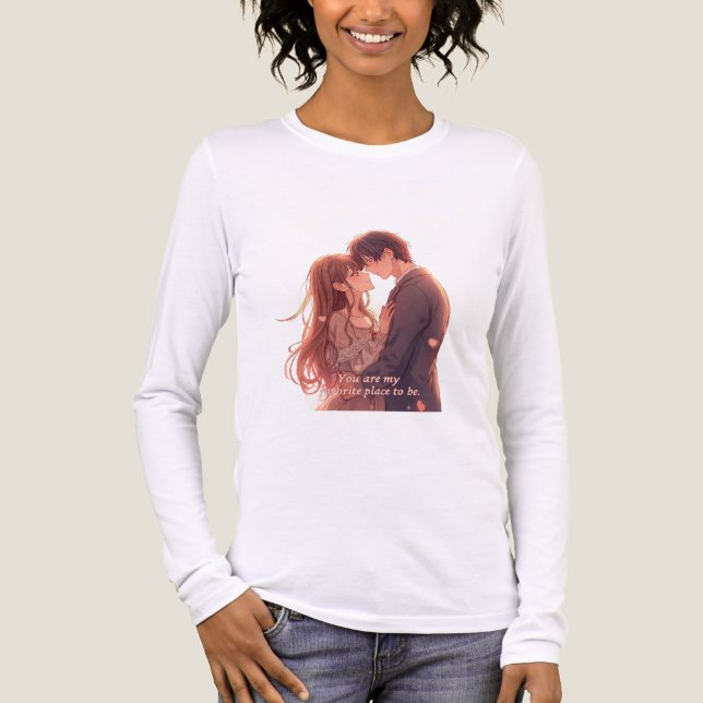 Romantic Anime Couple - Valentine's Day  Aesthetic T Shirt (Framsida)
