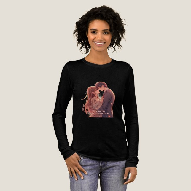 Romantic Anime Couple - Valentine's Day  Aesthetic T Shirt (Hel framsida)