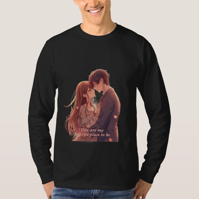 Romantic Anime Couple - Valentine's Day  Aesthetic T Shirt (Framsida)