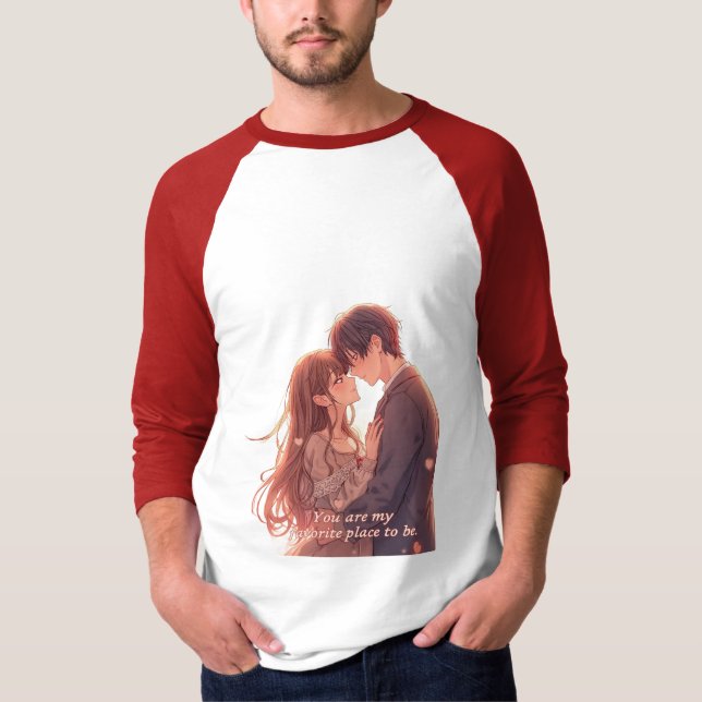 Romantic Anime Couple - Valentine's Day  Aesthetic T Shirt (Framsida)