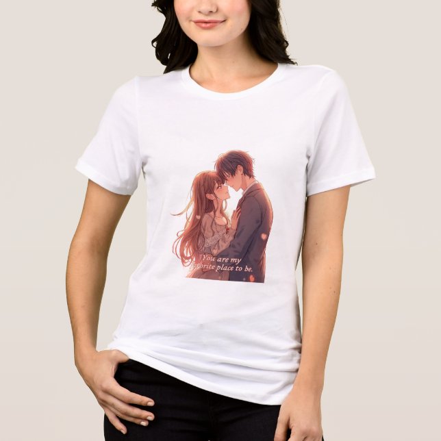 Romantic Anime Couple - Valentine's Day  Aesthetic T Shirt (Framsida)