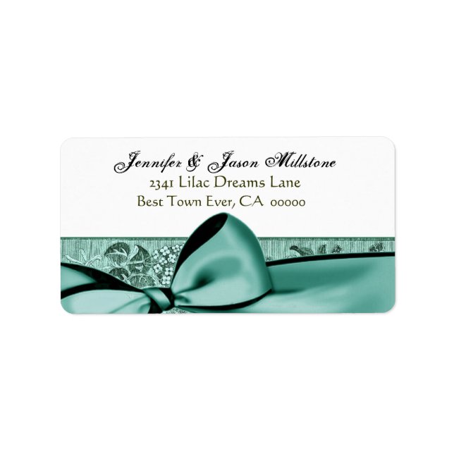 Romantic Aqua Blue Bow Bröllop-etikett Adressetikett (Framsidan)