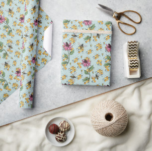 Romantic Aqua Queen Bee, Honeycomb & Flowers Presentpapper