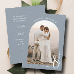 Romantic Arched Photo Dusty Blue Bröllop Inbjudningar<br><div class="desc">Den här romantiska,  dammiga blåbröllopsinbjudan innehåller ditt bågfoto på framsidan och dina ceremonier på baksidan. MATCHING-objekt i vår samling.</div>