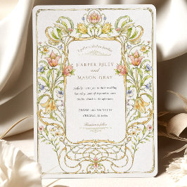 Romantic Art nouveau Blommigt Bröllop Inbjudningar