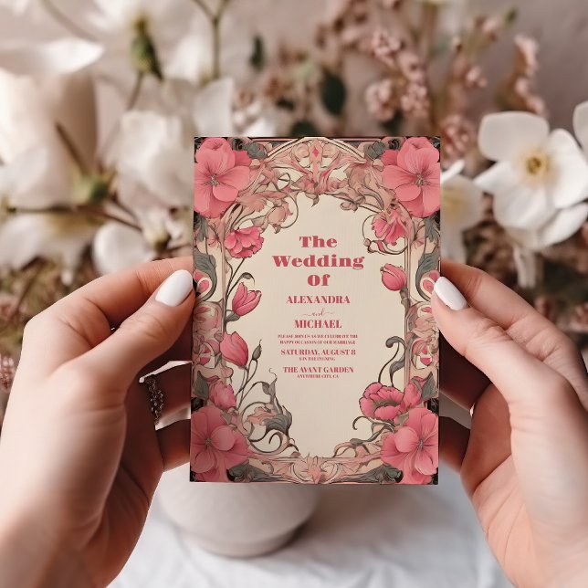 Romantic Art nouveau Bröllop Inbjudningar (Skapare uppladdad)