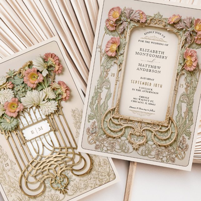 Romantic Art nouveau Bröllop Inbjudningar (Skapare uppladdad)