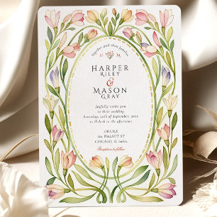 Romantic Art nouveau Magnolia Watercolor Bröllop Inbjudningar