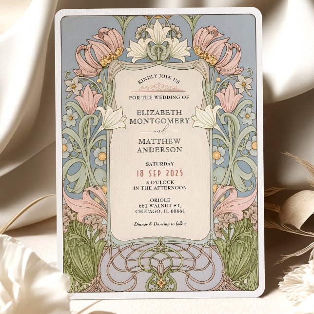 Romantic Art nouveau Vår bröllop Inbjudningar (Skapare uppladdad)