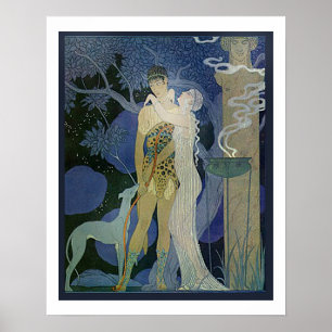 Romantic Art Noveau-par med Greyhound Poster