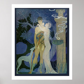 Romantic Art Noveau-par med Greyhound Poster