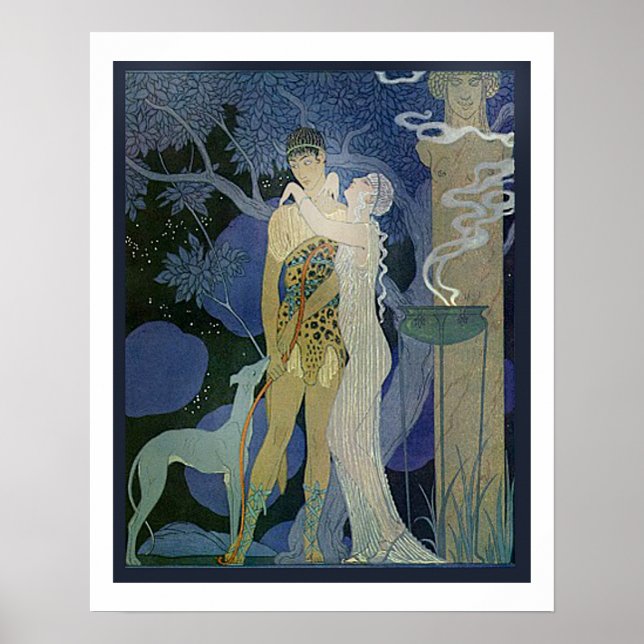 Romantic Art Noveau-par med Greyhound Poster (Framsidan)