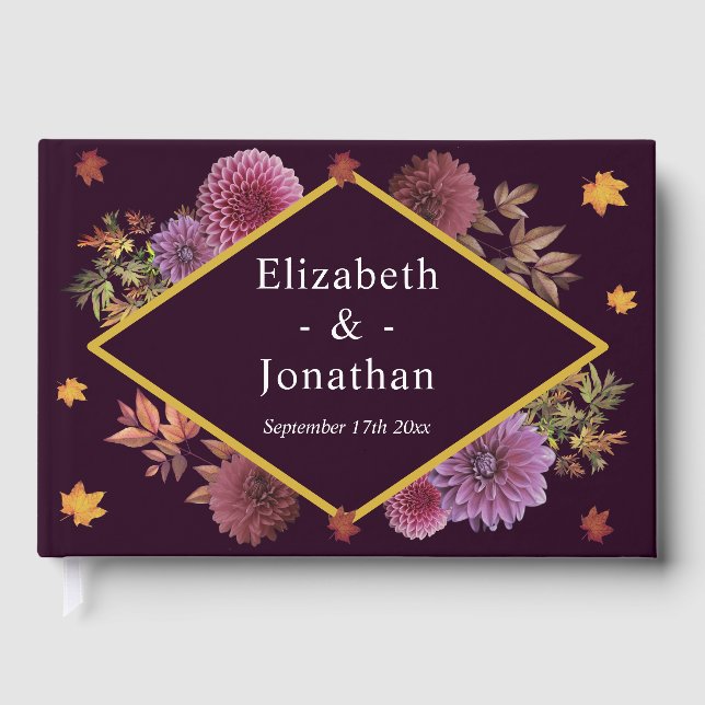 Romantic Autumn Dahlia Bröllop Gästböcker (Framsida)