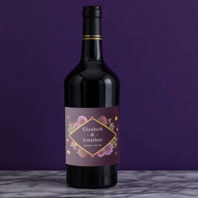 Romantic Autumn Dahlia Bröllop Spritflaskor Etikett (Skapare uppladdad)