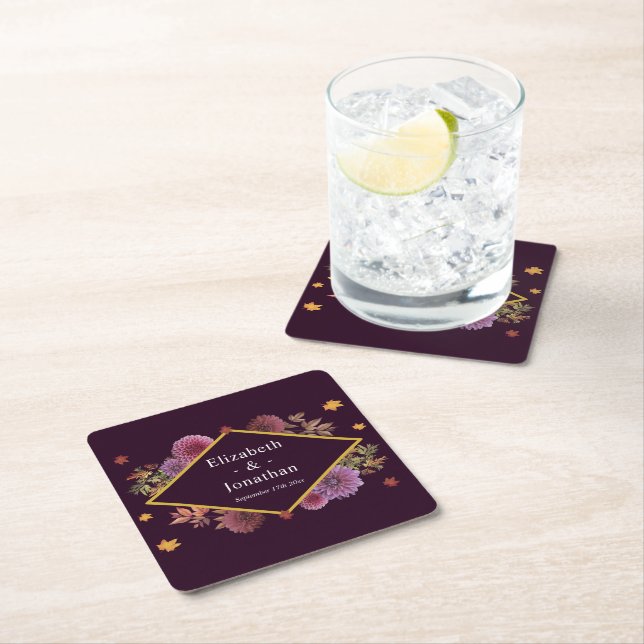 Romantic Autumn Dahlia Bröllop Underlägg Papper Kvadrat (Insitu)