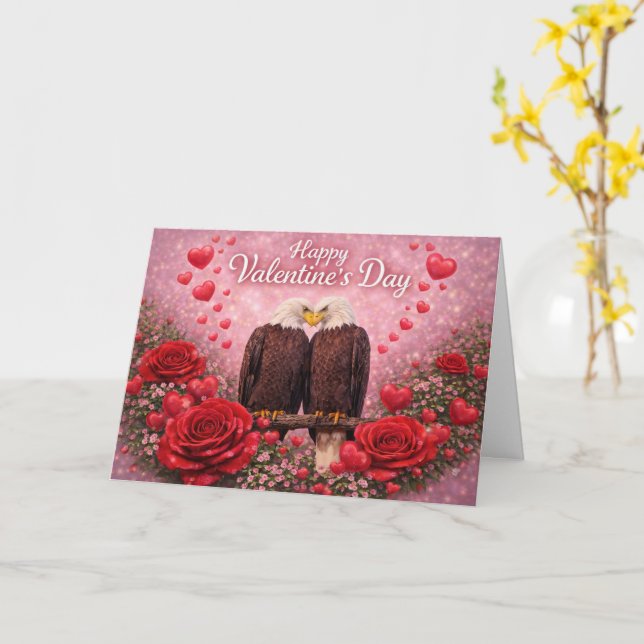 Romantic Bald Eagle Valentine’s Day: Love & Nature Kort (Gul blomma)
