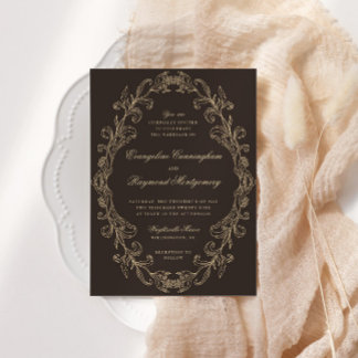 Romantic Baroque Ornate Frame Dark Brown Wedding Inbjudningar