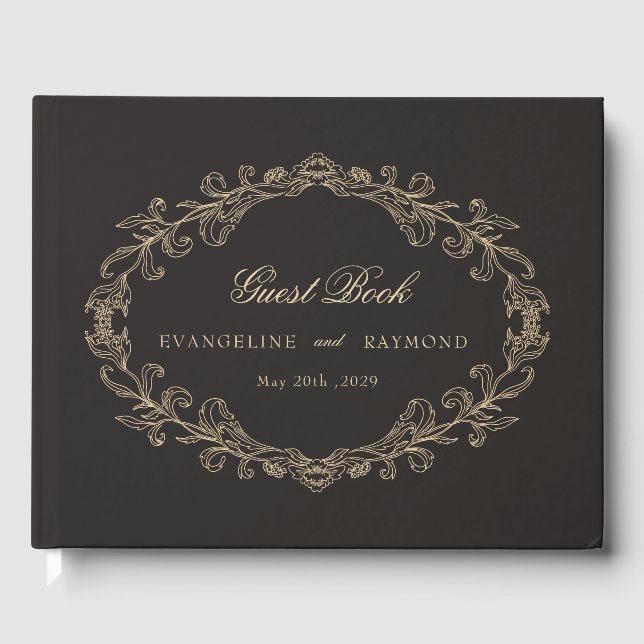 Romantic Baroque Ornate Frame Wedding Gästböcker (Framsida)