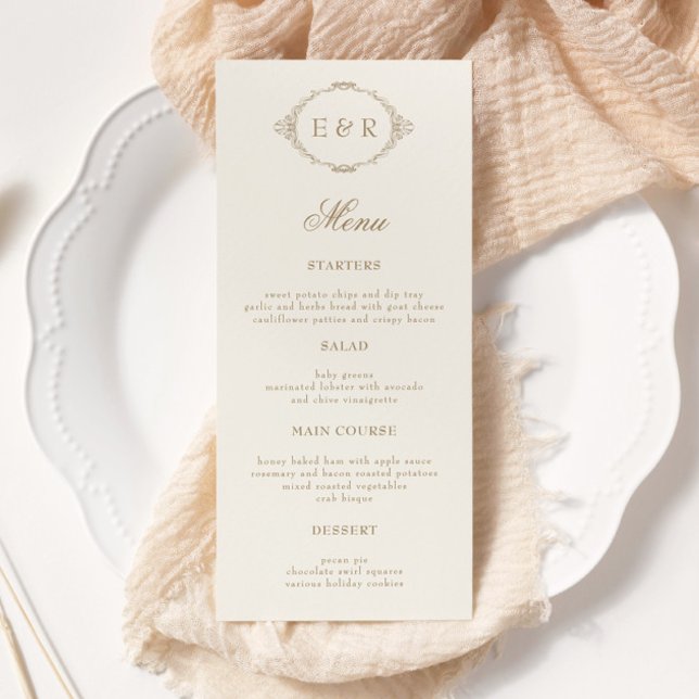 Romantic Baroque Ornate Frame Wedding Invitation Meny (Skapare uppladdad)