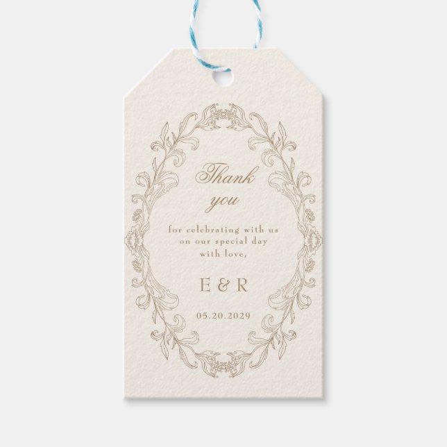 Romantic Baroque Ornate Frame Wedding Presentetikett (Framsidan)