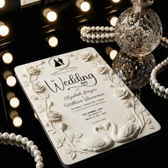 Romantic Baroque Roses & Silhouette Frame Wedding  Inbjudningar (Skapare uppladdad)