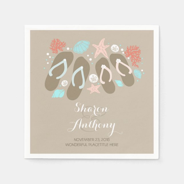 Romantic Beach flinflip flops Bröllop Pappra Napki Pappersservett (Framsidan)