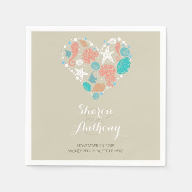 Romantic Beach Heart Bröllop Pappra blöjor Pappersservett (Framsidan)