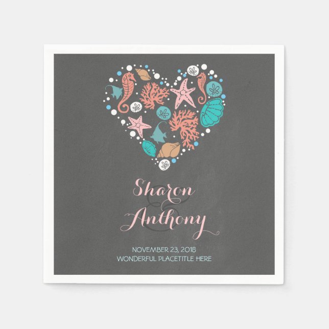 Romantic Beach Heart Bröllop Pappra blöjor Pappersservett (Framsidan)