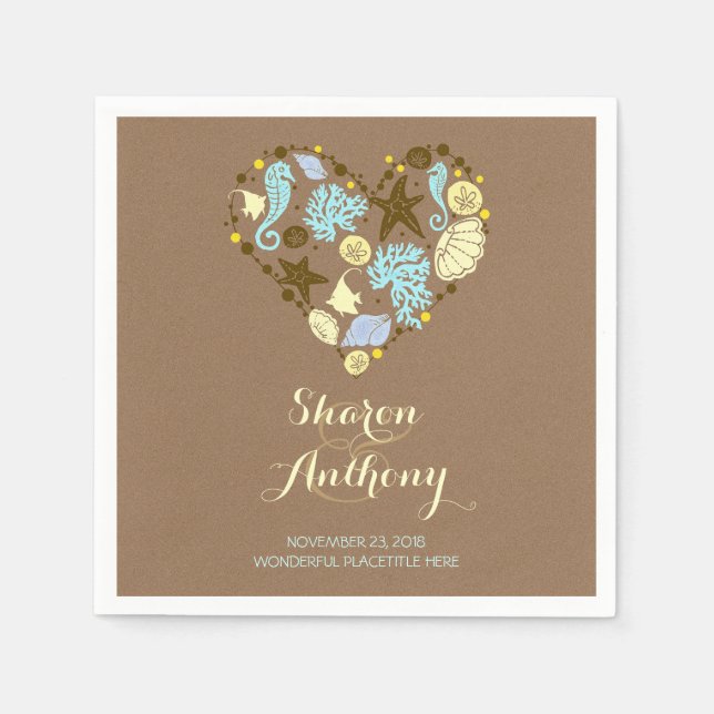 Romantic Beach Heart Bröllop Pappra blöjor Pappersservett (Framsidan)