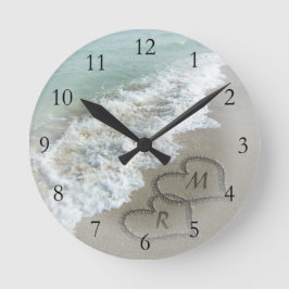Romantic Beach Hearts Rund Klocka