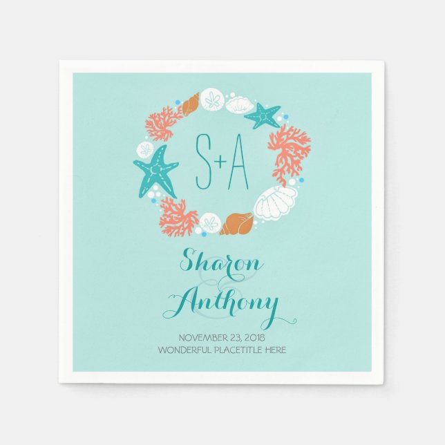 Romantic Beach Treasures Bröllop Pappra Napkins Pappersservett (Framsidan)