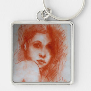 ROMANTIC BEAUTY/Woman Porträtt i Sepia Brown Fyrkantig Silverfärgad Nyckelring