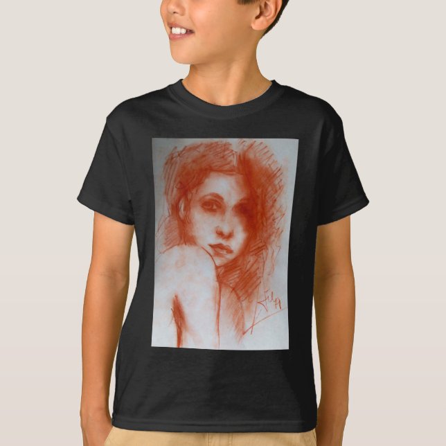 ROMANTIC BEAUTY/Woman Porträtt i Sepia Brown Tee Shirt (Framsida)